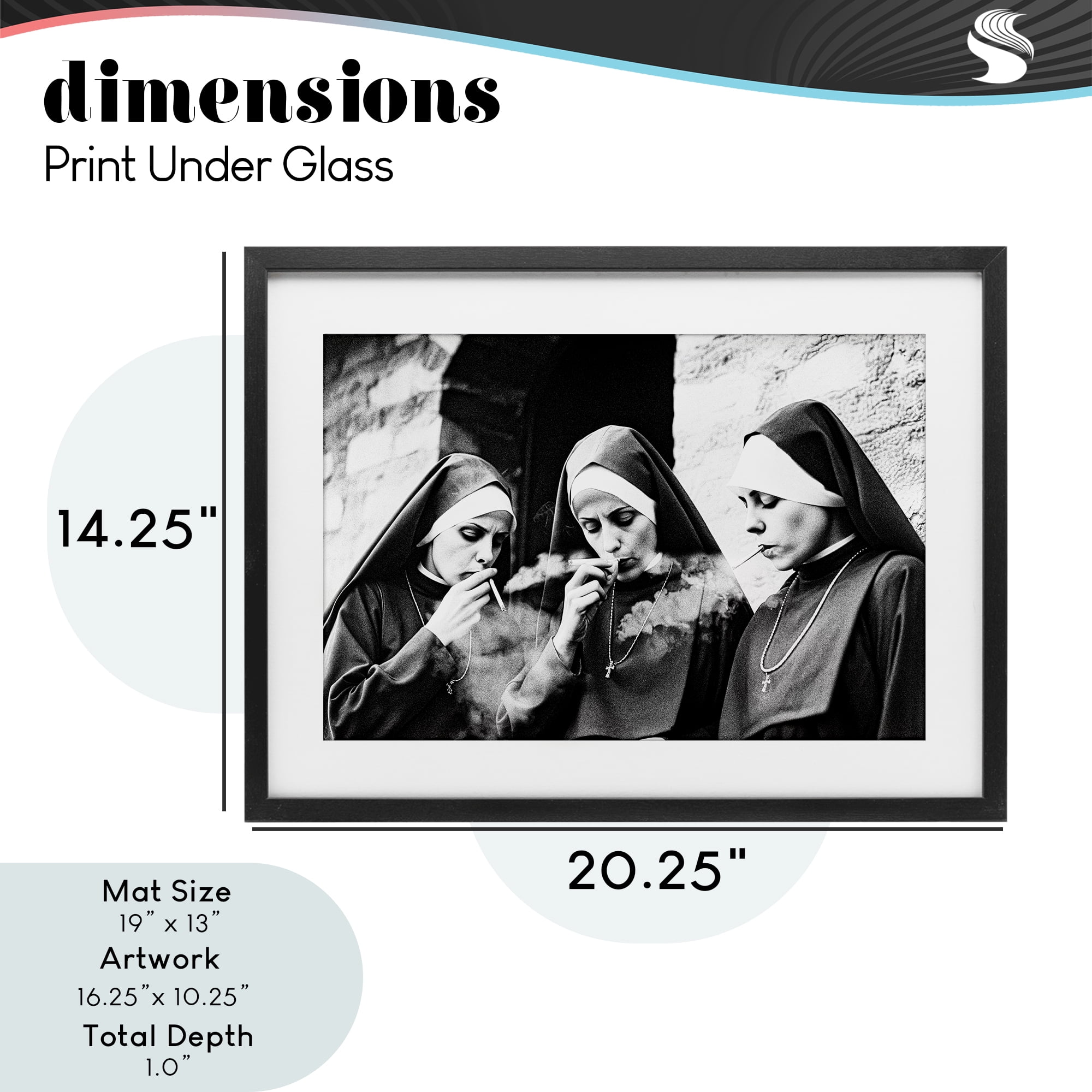 Smoking Nuns Rebellion Black Framed Print Under Glass, design by Decent Exposures