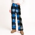 thumbnail image 5 of Women's Christmas Snowflakes and Trees Print Plush Pajama Pants, Soft and Comfortable Home Wear Trousers for Winter, Casual Sleepwear with Elastic Waist,Blue,L, 5 of 7