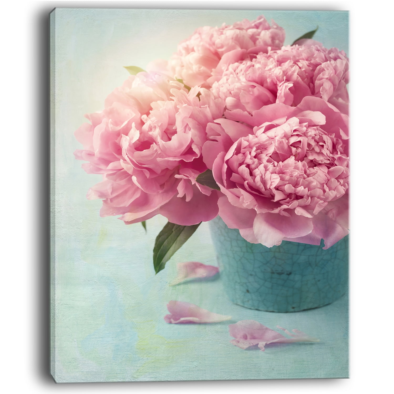Designart 'Pink Peony Flowers in Vase ' Large Floral Wall Art Canvas