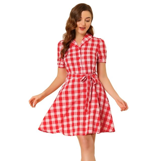 INSPIRE CHIC Mini Vestido Elegante Escocesa Y Botones Vintage A Cuadros de Fiesta Para Mujer Rojo XL