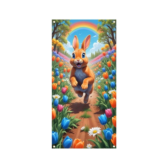 Rirozkan Easter Door Hanger, Bunny and Egg Pattern Spring Decoration Curtain, Holiday Welcome Sign for Front Door, for Holiday Party and Home Entry Decor, B