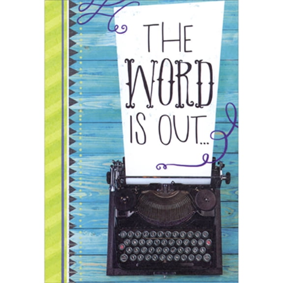 Designer Greetings The Word is Out: Typewriter on Blue and Green Package of 8 Graduation Party Invitations