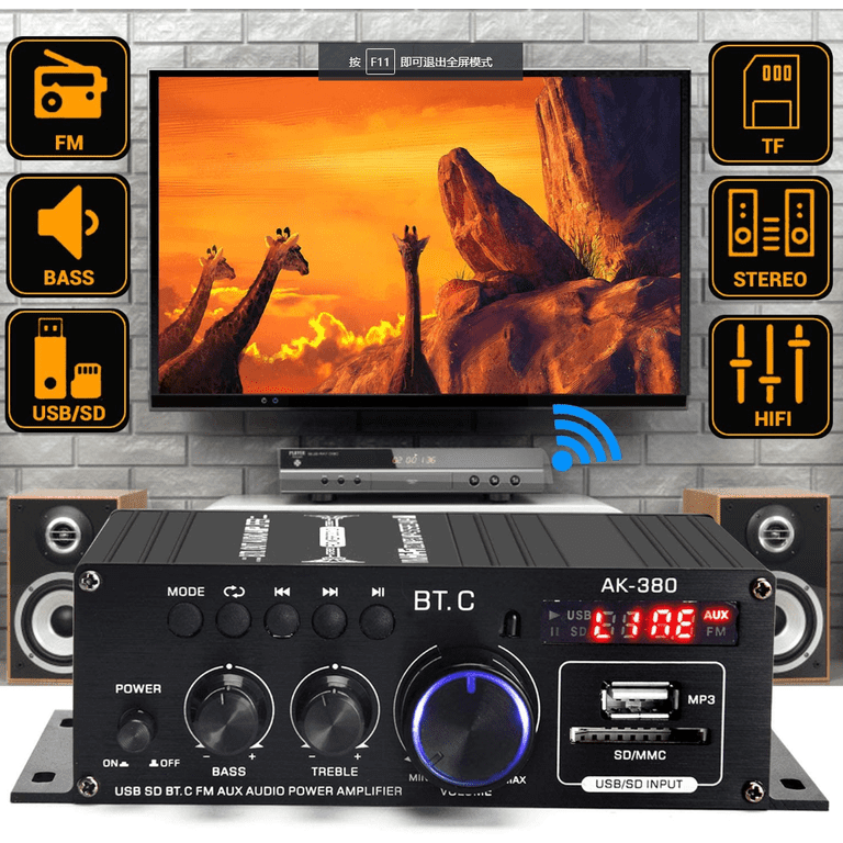 AK380 400W+400W Mini Audio Power Amplifier, 2.0 CH Bluetooth 5.0