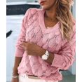 thumbnail image 4 of Women'S V Neck Hollowed Out Sweater Long Sleeve Knit Pullover Sweater Pink L, 4 of 9