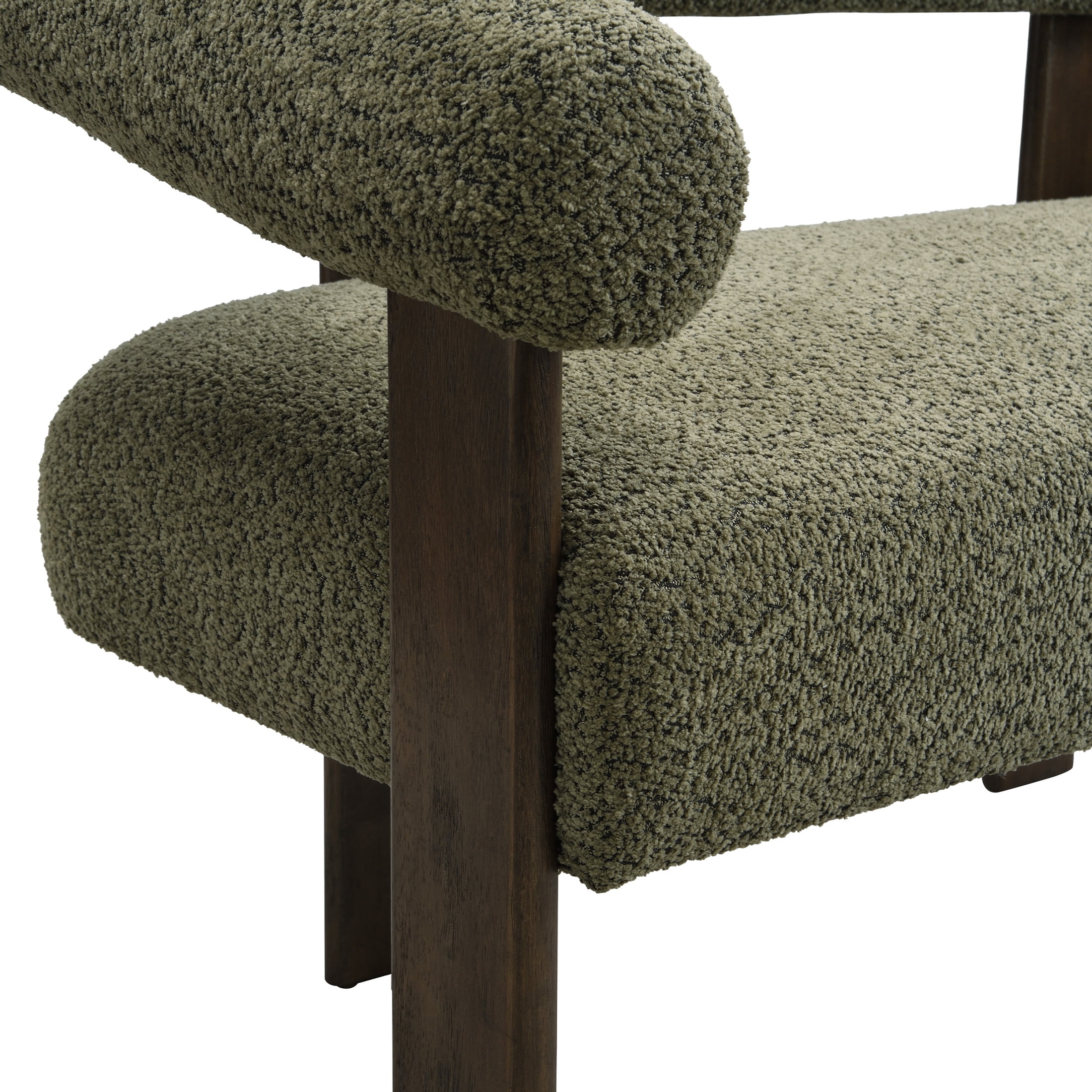 Knox Modern Boucle Upholstered Loveseat, Round Armchair with Solid Wood Base, Green