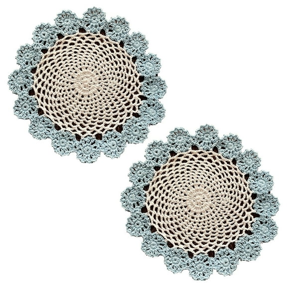 XKHAZA 2 Pcs Doilies Cloth Lace Crochet Doilies Place Mats Round Handmade Cotton Placemats for Cups Coasters Glasses Small Doilies Cloth