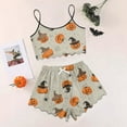 thumbnail image 2 of WTOBBY Women's Retro Floral Halloween Pajama Set Sleeveless Vest with Adjustable Straps & Matching Shorts Breathable Sleepwear Two-Piece Set for Women Lounge Wear,Beige L, 2 of 5