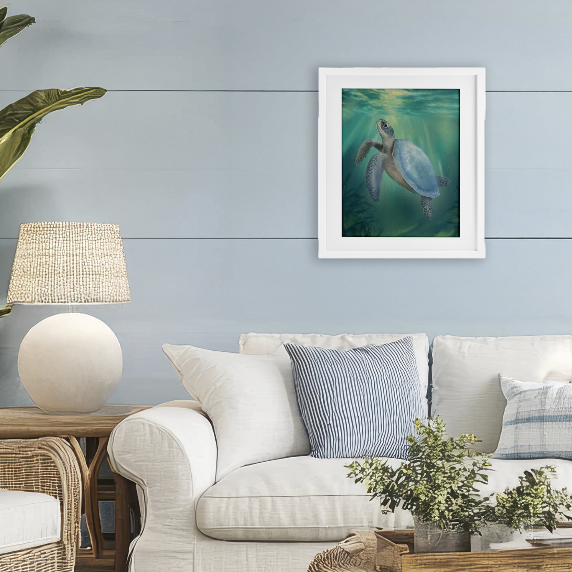 Stupell Industries Coastal Beach Sea Turtle White Framed Print Under Glass, design by Matthew Piotrowicz