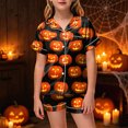 thumbnail image 2 of CAUYDY Halloween Pajamas Girl Silk Pajamas Button Up Shirt and Shorts Satin Pajama Set 2 Piece Loungewear Sleepwear,4-5 Y, 2 of 5