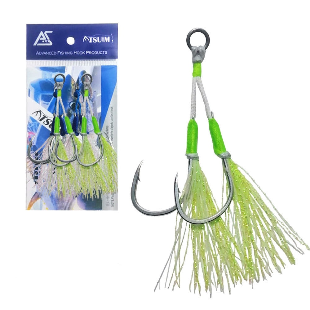 10 Pairs/lot Assist Hooks Luminous Double Jigging Saltwater Fishhook 1/0-5/0