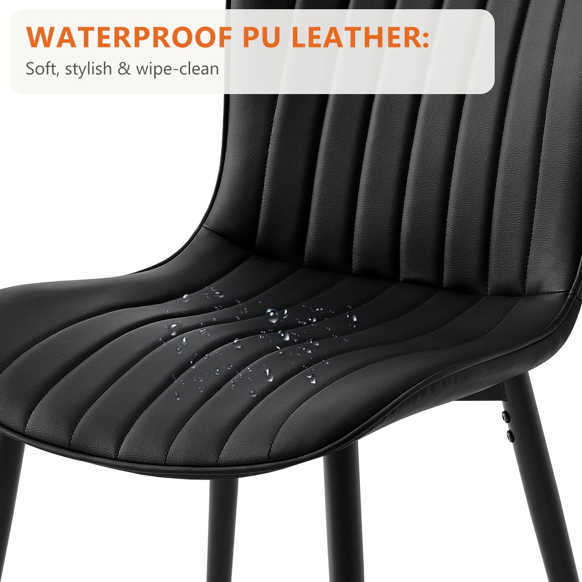 Modern Dining Chairs Set of 6, PU Leather Upholstered Kitchen Side Chairs with High Backrest, Heavy Duty, Cushions & Durable Metal Legs with Adjustable Feet for Kitchen, Dining Room,Restaurant,Black