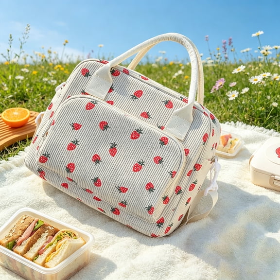 Insulated Lunch Bag for Women Men Large Reusable Lunch Box Cute Lunch Box Adult Corduroy Lunch Tote Bags Leakproof Portable Cooler Tote Bags for Office Work Picnic Travel