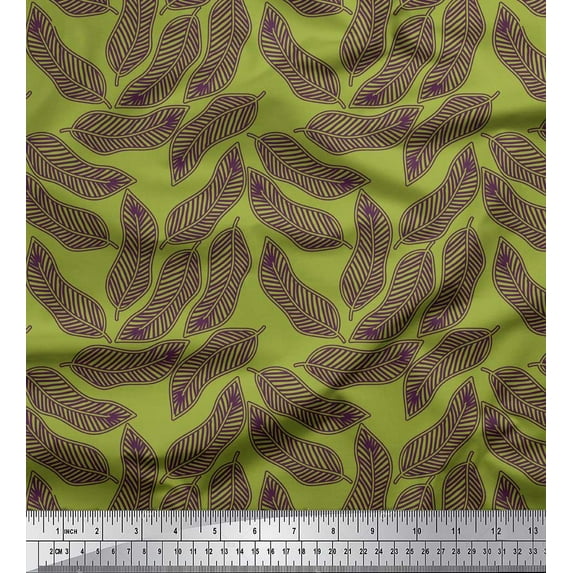 Soimoi Green Cotton Duck Fabric Artistic Banana Leaves Printed Craft Fabric by the Yard 56 Inch Wide