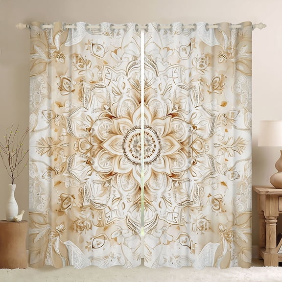 Homewish Women Retro Damask Black Out Curtains, Gold Bohemian Paisley Curtains Pack of 2 (42x63 Each), Mystic Western Flower Floral Bedroom Curtains, Black Out Curtains Decor