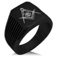 thumbnail image 1 of Stainless Steel Freemasons Masonic Sacred Society Needle Stripe Pattern Biker Style Polished Ring, 1 of 1