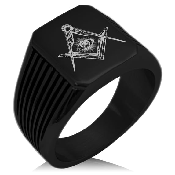 Stainless Steel Freemasons Masonic Sacred Society Needle Stripe Pattern Biker Style Polished Ring