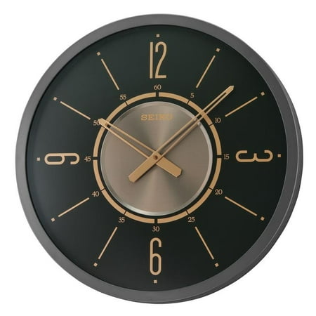 Seiko 20 Davis Round Industrial Wall Clock, Black & Rose Gold, Quartz, Analog, QXA759KLH
