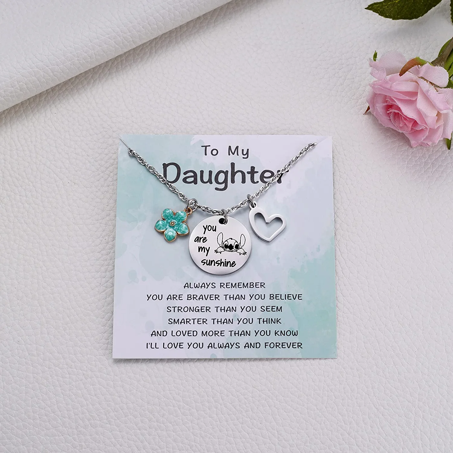 TOLOWOBK Stitch Gifts You Are My Sunshine Necklace, Inspirational Lilo  Stitch Jewelry Stuff Birthday Christmas Gifts &Greeting Card for Little  Girls