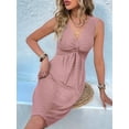 thumbnail image 4 of Women'S V-Neck Twist Sleeveless Design Chest Pleated Waist Dress Pink L, 4 of 7