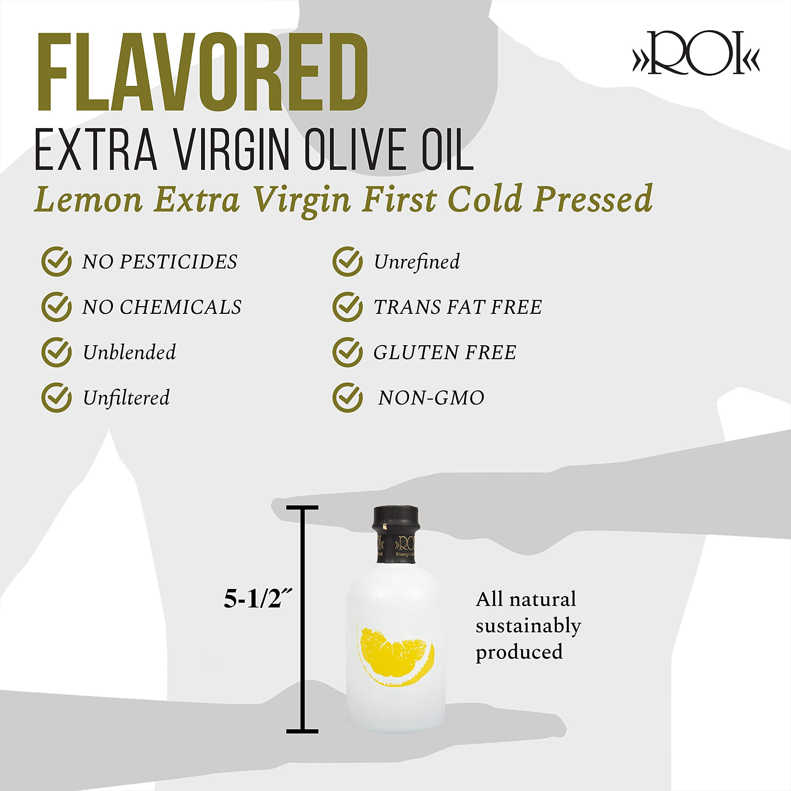 ROI Lemon Infused Olive Oil - 100% Natural, Italian Gourmet Extra Virgin Olive Oil, Cold Pressed with Real Lemons - Made in Italy EVOO - 8.45 fl oz (250 ml)
