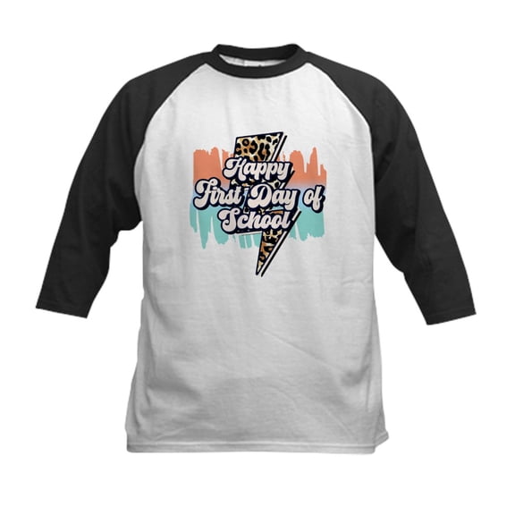 CafePress - Happy First Day Of School Welcome Back Retro Kids Baseball T Shirt - Kids Cotton Baseball Jersey, 3/4 Sleeve Shirt