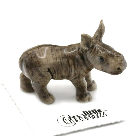 Little Critterz Rhino Calf "Courage" Hand-painted - Home Decor Animal Birthday Gift Decorative Figurine - Miniature Porcelain Figurine