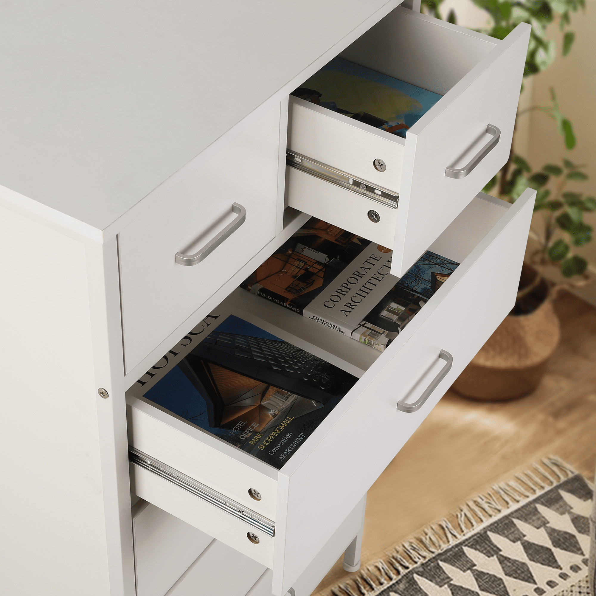 Richya Chest of Drawers, Dresser for Bedroom & Living Room with 6 Drawers, Steel Frame & Anti Fall Device,  White