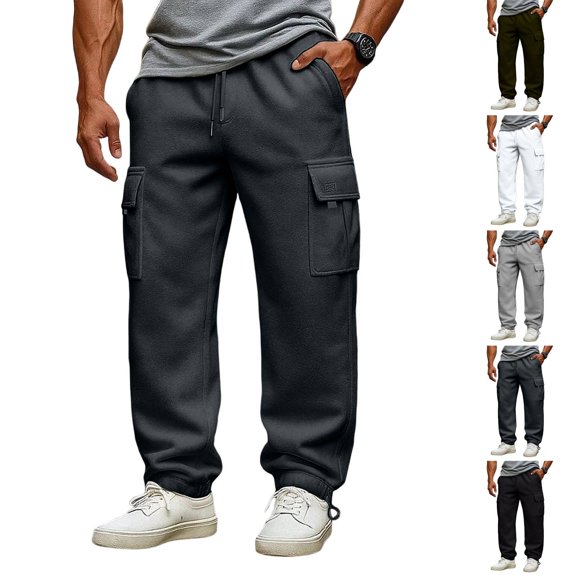 Cargo Sweatpants for Men Open Bottom Baggy Sweatpants Cozy Straight Leg Sweat Pants with Pockets Hiking Casual Athletic Pants Army Green M