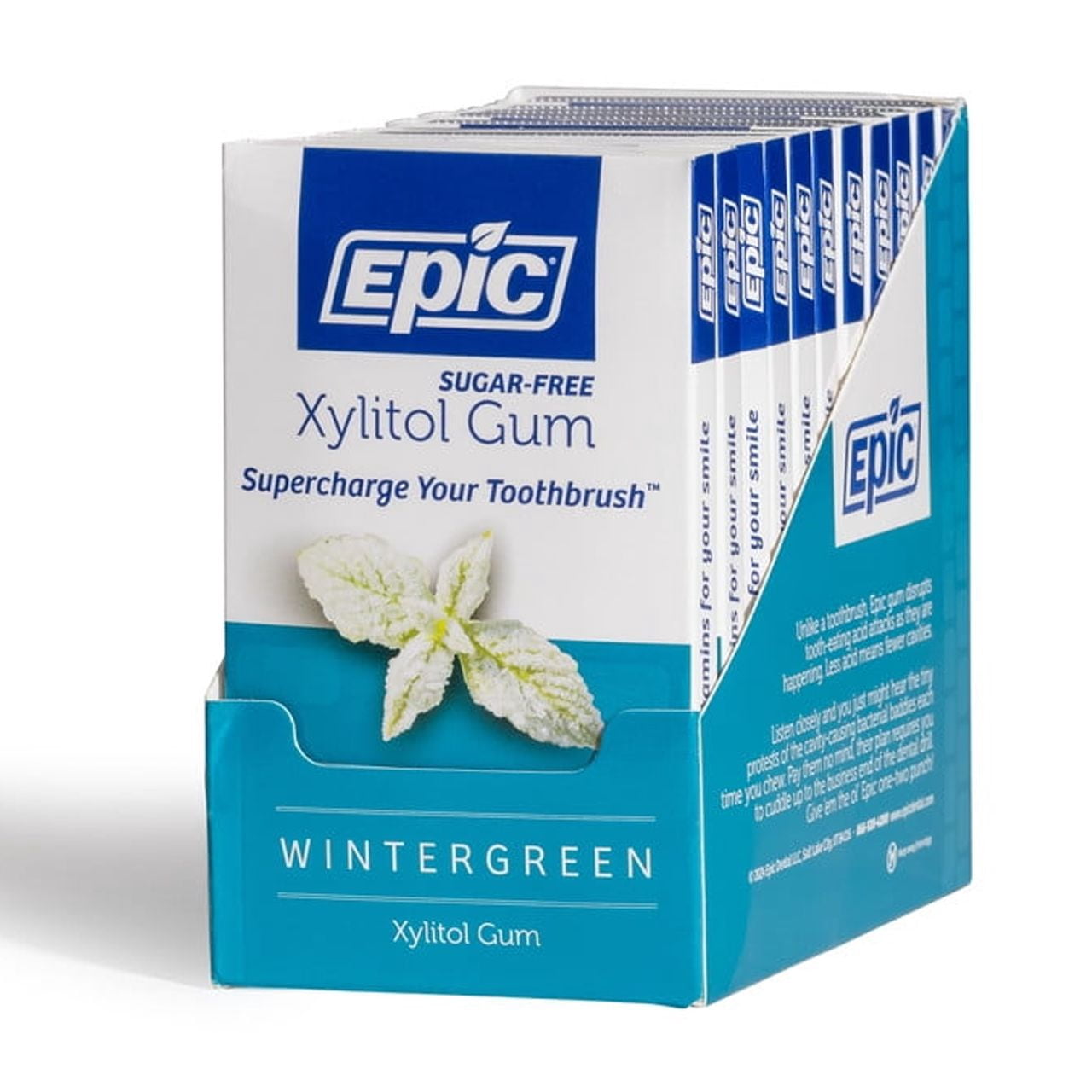 Epic Xylitol Chewing Gum - Sugar Free & Aspartame Free Chewing Gum Sweetened w/Xylitol for Dry Mouth & Gum Health (Wintergreen, 12-Piece Pack, 12 Packs)