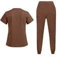 thumbnail image 3 of Scrubs Set For Woman,Medical Scrub Set V Neck Short Sleeve Top with 3 Pockets Elastic Cuff Pants Moisture Wicking Healthcare Uniform - Brown - XL, 3 of 4