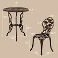 thumbnail image 4 of Tcbosik Bistro Table and Chairs Set for 2, Outdoor 3 Piece Patio Furniture Set for Garden Balcony, Cast Aluminum Table with 1.8" Umbrella Hole, 2 Chairs with Rose Pattern Backrest, Bronze, 4 of 10