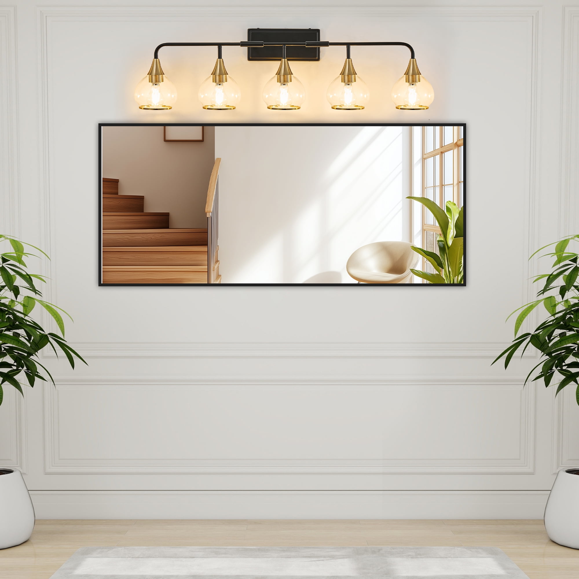 Matte Black and Gold bathroom 5 Light Bulbs Fixtures over mirror for Ceiling for House Toilet, bathroom and bedroom vanity