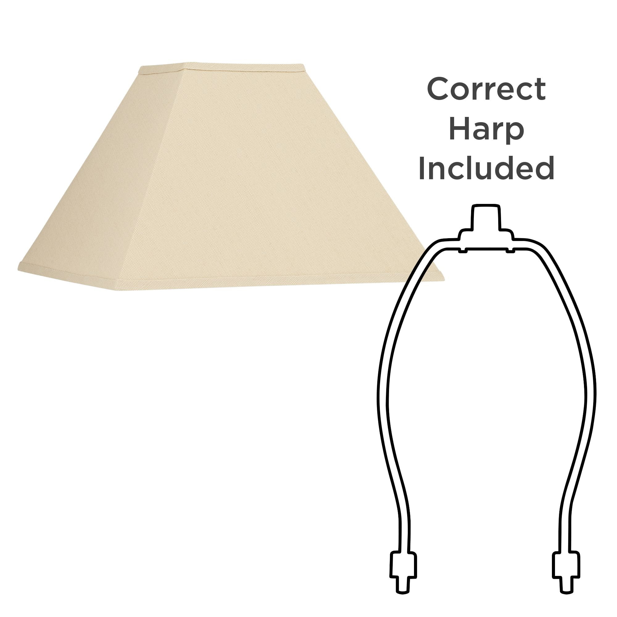 Springcrest Set of 2 Square Lamp Shades Neutral Beige Medium 6" Top x 16" Bottom x 10" High Spider Replacement Harp Finial Fitting