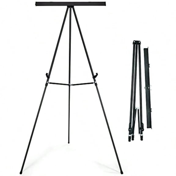 Aluminum Flip Chart Display Easel Stand with Adjustable Floor for Boardroom Whiteboard Paper Pads Signage 63 1/2'' High Black