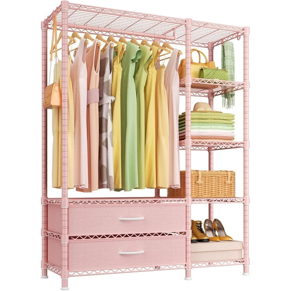 F3 Heavy Duty Clothes RackWith Fabric DrawersFreestanding Clothing Racks for Hanging ClothesAdjustable Closet Organizer SystemPortable Garment Rack 40" W x 15" D x 72" HMax Load 700LBSBlack