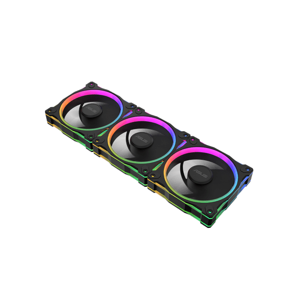 ASUS Prime MR120 ARGB fan black triple pack, 28mm extra-thick frame, quiet, high-performance cooling with PWM control, 20 ARGB LEDs with dual-sided frame lighting, Aura Sync compatibility