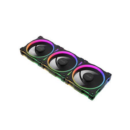 ASUS Prime MR120 ARGB fan black triple pack, 28mm extra-thick frame, quiet, high-performance cooling with PWM control, 20 ARGB LEDs with dual-sided frame lighting, Aura Sync compatibility