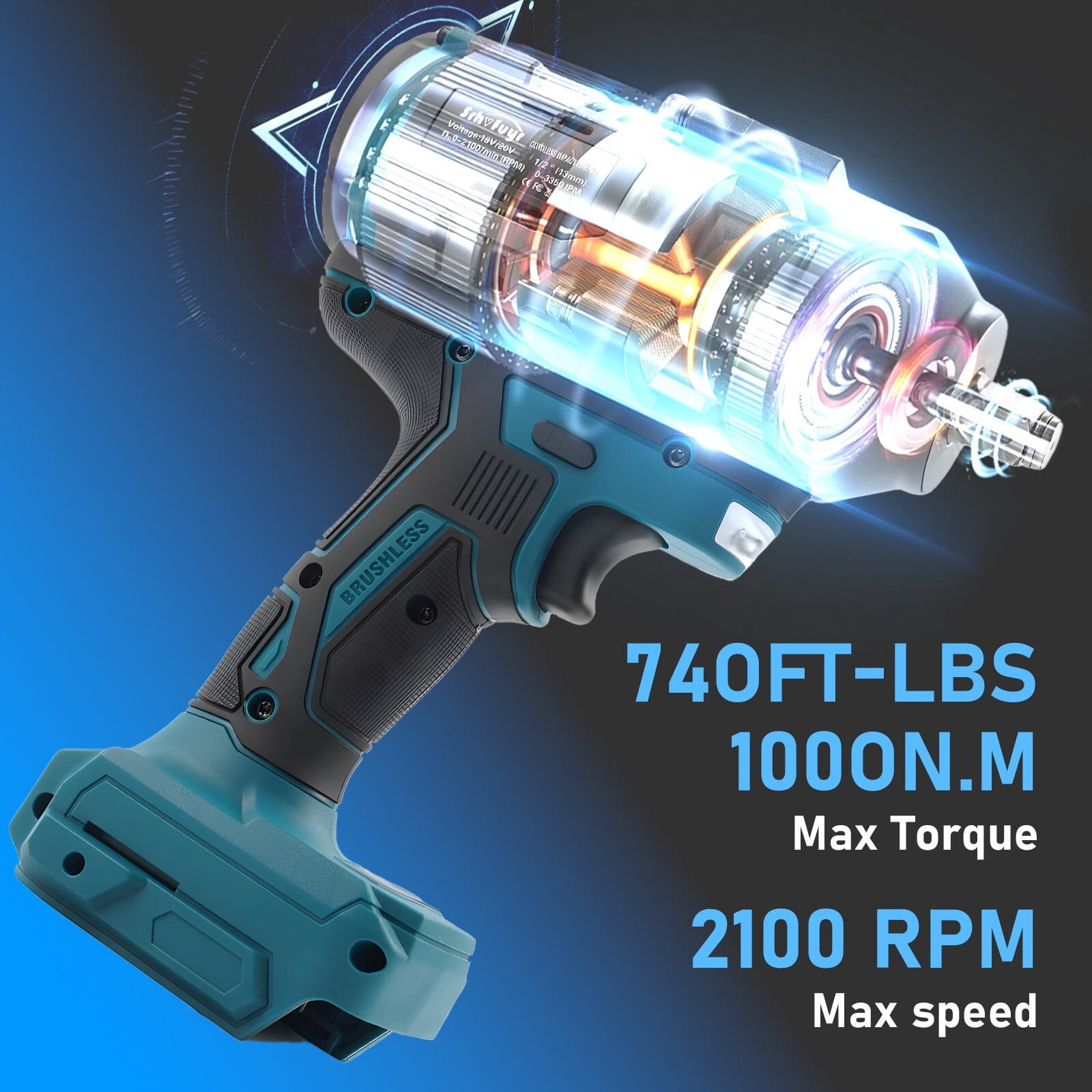 Cordless Impact Wrench 1/2 inch Up to 740FT-LBS For Makita 18V (No Battery)