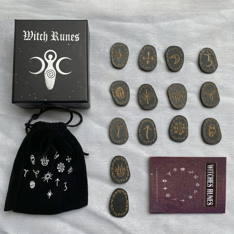 Wood Runes Stone Set Witches Rune Set 14 PCS Engraved Rune Symbol