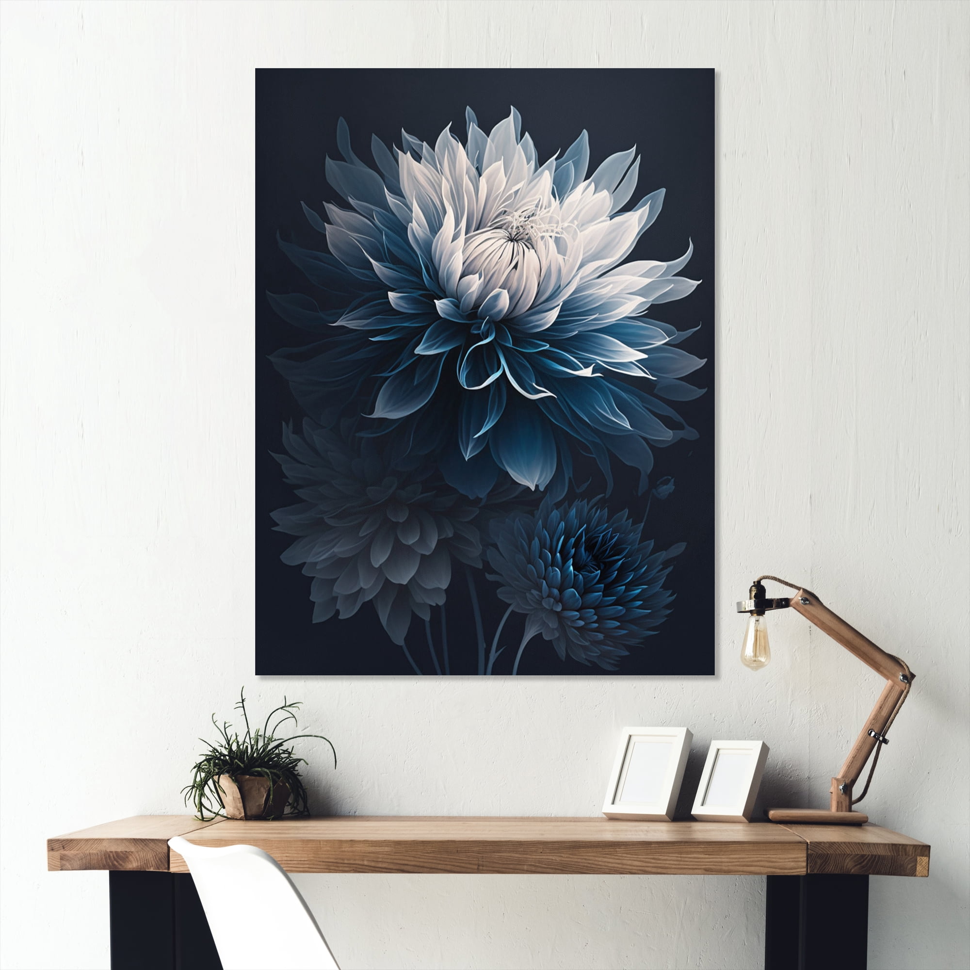 Designart Hyperrealistic Blue And White Flower II Canvas Wall Art
