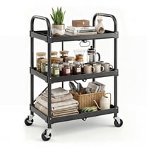 EDX 3-Tier Portable Utility Cart with Wheels, Heavy Duty Collapsible Cart for Home, Office, Kitchen and Storage,120LBS Capacity,Black