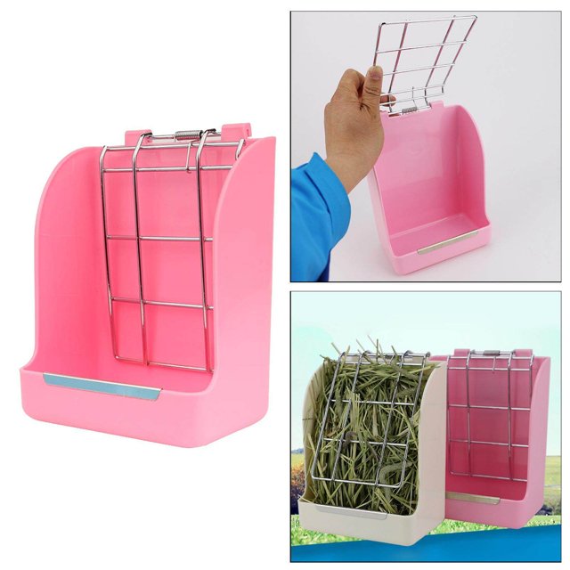 Maoww Small Animal Hanging Hay Rack Rabbit Feeder Stand for Herbivore Pink