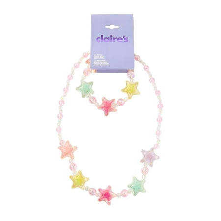 Claire's Girls Translucent Pastel Star Beaded Mixed Piece Jewelry Set, 2-Piece, Children's
