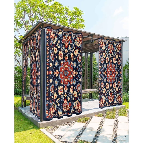 nqOlkjepod Outdoor Curtains for Patio Waterproof, Red Blue Geometric Outdoor Privacy Panels Grommet, Ethnic Vintage Southwest Floral Blackout Outside Curtains for Porch/Cabana 54"x95", 1 Panel