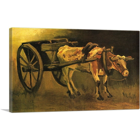 ARTCANVAS Cart with Red and White Ox 1884 Canvas Art Print by Vincent Van Gogh - Size: 18" x 12" (1.50" Deep)