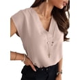 thumbnail image 3 of Women V Neck Chiffon Blouses Cap Sleeve Shirts Casual Loose Work Office Solid Tops, 3 of 6
