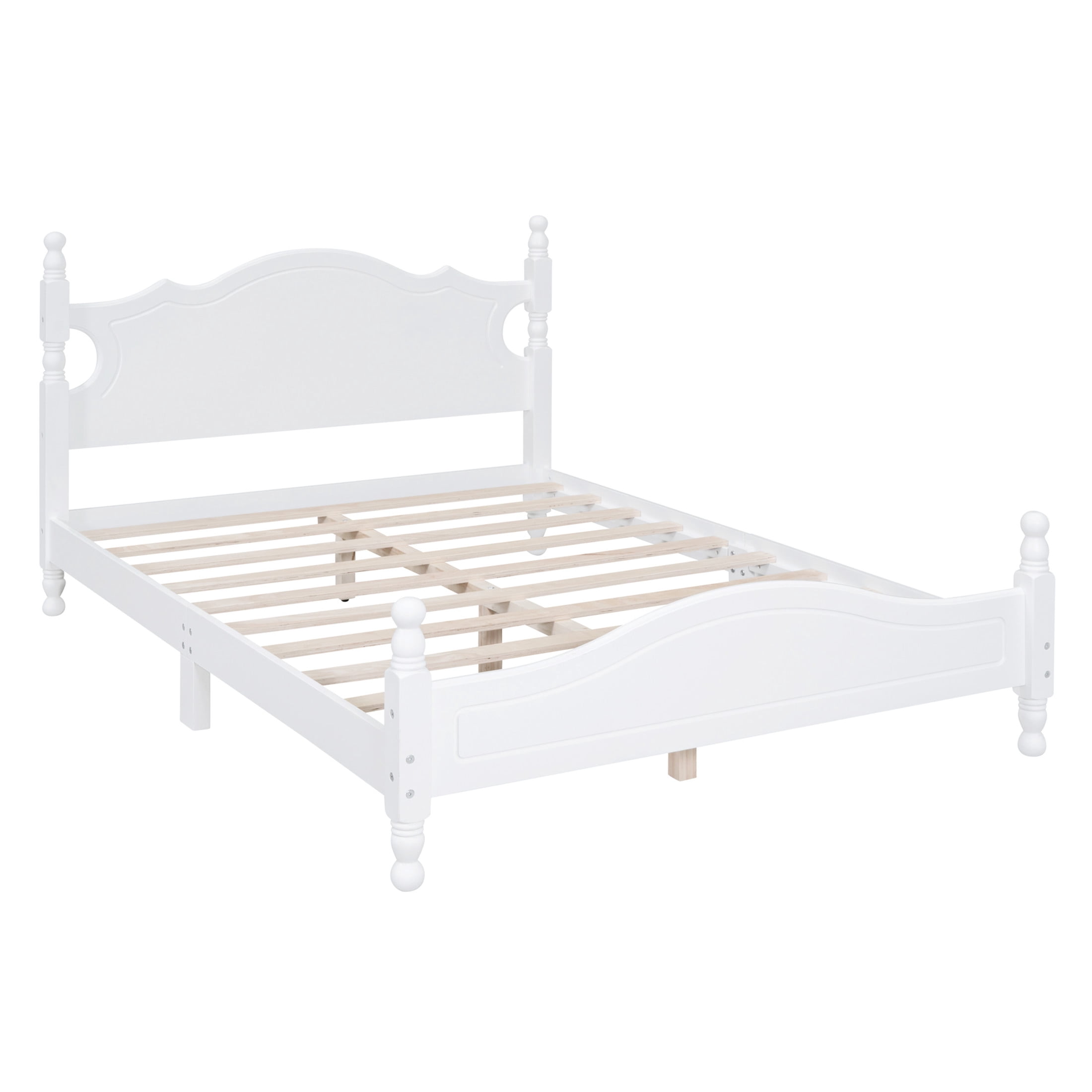 Noble House Full Wood Platform Bed Frame with Headboard, Wooden Slat Support, White
