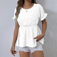 thumbnail image 5 of JGGSPWM Womens Summer Babydoll Dressy Casual Short Sleeve Crew Neck Flowy Peplum Tunic Top With Ruffled Dot Trim White S, 5 of 6