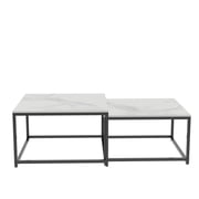 Wisfor Set of 2 Square Coffee Tables Living Room Nesting End Side Tables, White Stoned Top, Metal Frame