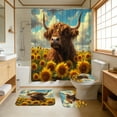 thumbnail image 4 of Haliyee ‌Highland Cow Sunflower Shower Curtain Set wirh Toilet Lid Cover & Non-Slip Rugs 4Pcs,Farmhouse Bathroom Decor,70x72 Inch,Includes 12 Hooks,Rustic Country Style Bath Mat & Toilet Seat Cover‌, 4 of 6